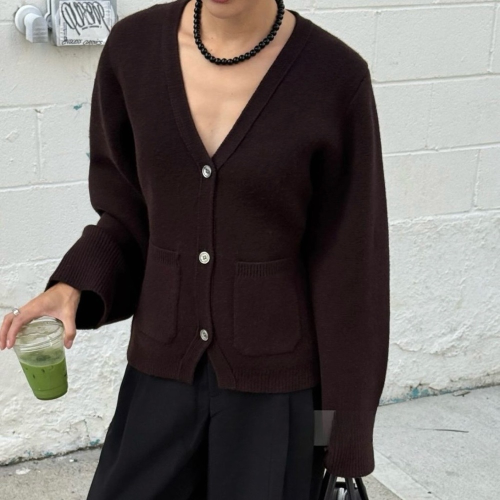 Almina Concept Deep Brown V-Neck Cardigan Size Small